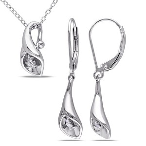 EVERLY JEWELRY | Sterling Silver Diamond Accent Calla Lily Pendant with Chain and Leverback Earrings - 1 of 4