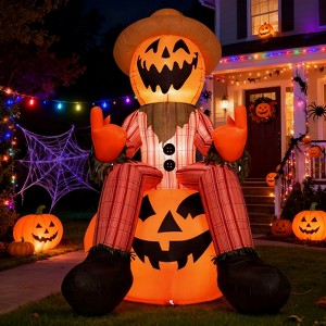 SUGIFT 6FT Halloween Inflatable Pumpkin Scarecrow Outdoor Decoration with LED Lights Waterproof Polyester Quick Inflating - 1 of 4