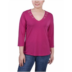 NY Collection Womens Illusion Neck Pullover Blouse - 1 of 1