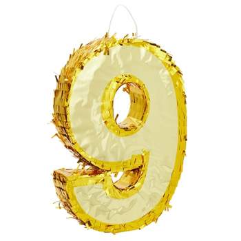 Juvale Small Gold Foil Number 9 Pinata for 9th Birthday Party Decorations, Anniversary Celebrations, 15.5 x 11 x 3 In