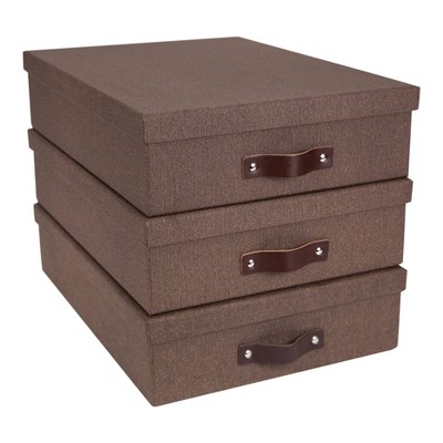 Set of 3 Oskar Canvas Document Box Dark Brown - Bigso Box of Sweden