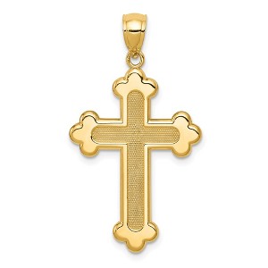 Black Bow Jewelry 14k Yellow Gold Textured & Polished Budded Cross Pendant - 1 of 4