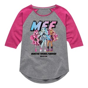 Girls' - Mattel - M.F.F Monster Friends Forever Shirt Tail Raglan Graphic T-shirt - 1 of 4
