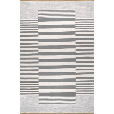 Nuloom Primrose Hand Loomed Striped Cotton Indoor Area Rug, Gray, 5'x8'