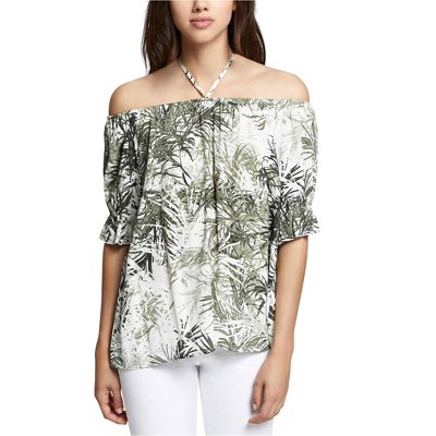 Sanctuary Clothing Womens Tiki Palm Floral Off the Shoulder Blouse