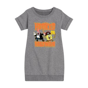 - SpongeBob SquarePants - Hooked On Halloween Graphic Short Sleeve Fleece Dress - 1 of 4