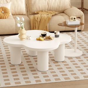 TIRAMISUBEST Modern Coffee Table Set of 2, Irregular Shape Center Table with Four Roman Column Legs and End Table with Glass Top for Living Room - 1 of 4