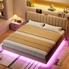 Full Size Floating Bed Frame with LED Lights, Upholstered Platform Bed Frame with Charging Station & Storage Headboard - 3 of 4
