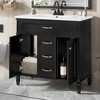 MAYEERTY 36" Bathroom Vanity with Sink White Freestanding Ceramic Basin MDF Solid Wood Flip-Out Drawer Soft Close Doors Golden Handles - 2 of 4