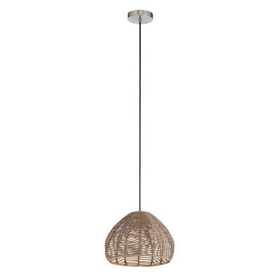 Gloriana 12.75" Woven Rattan Tulip-Shade Pendant Light in Brown