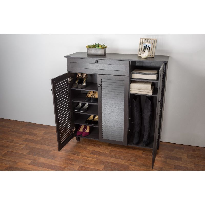 Pocillo Wood Shoe Storage Cabinet Dark Brown - Baxton Studio, 5 of 7