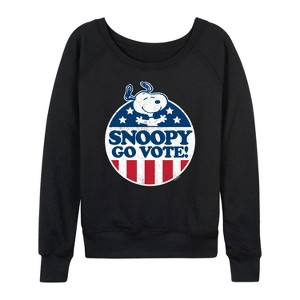 Women's - Peanuts - Snoopy Go Vote Lightweight French Terry Wide Neck Long Sleeve Shirt - 1 of 4