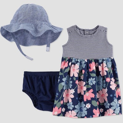 Image of Carter's Just One You® Baby Girls' Floral Dress with Hat - Navy 6M