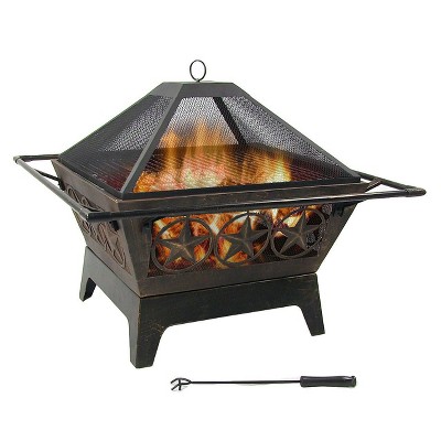 Sunnydaze Outdoor Camping or Backyard Steel Northern Galaxy Fire Pit with Cooking Grill Grate, Spark Screen, and Log Poker - 32"