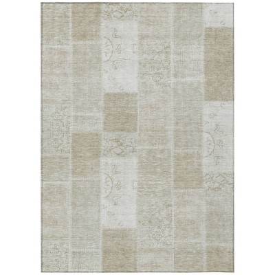 Taupe Beige And Tan Patchwork Washable Indoor Outdoor Area Rug
