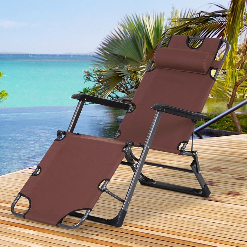 Outsunny 2-in-1 Folding Patio Lounge Chair w/ Pillow, Outdoor Portable Sun Lounger Reclining to 120°/180°, Oxford Fabric, 3 of 9