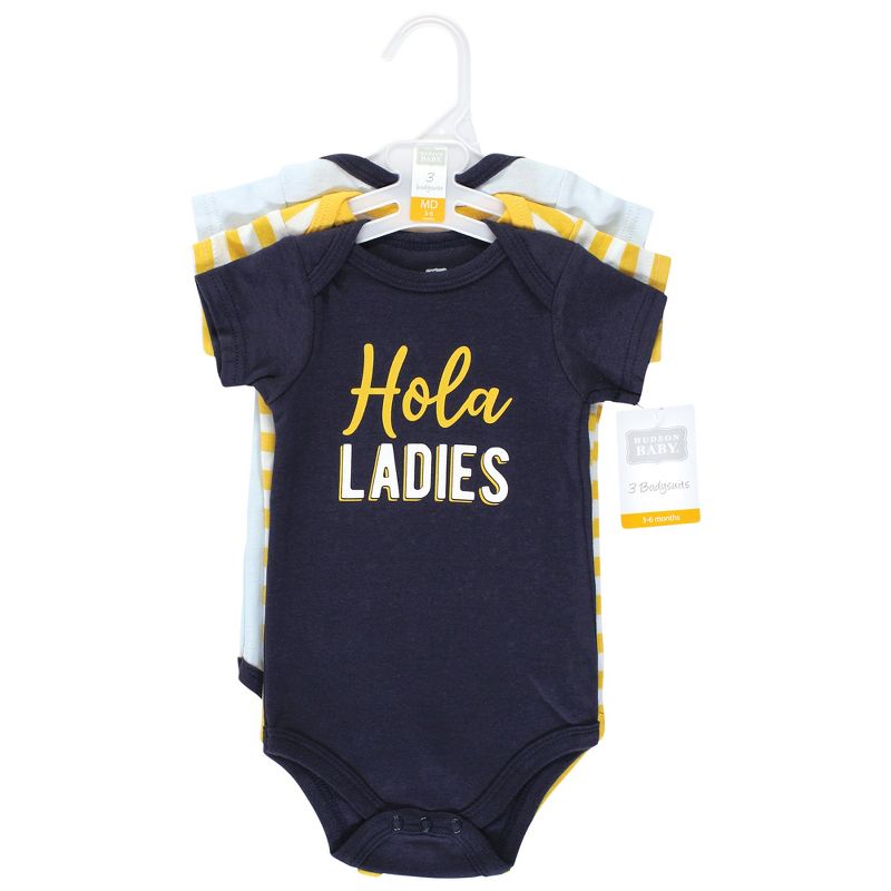 Hudson Baby Infant Boy Cotton Bodysuits, Hola Ladies 3-Pack, 2 of 6