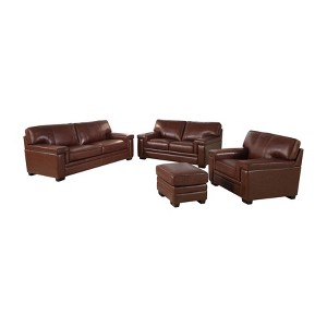 4pc Evan Top Grain Leather Seating Set Brown - Abbyson Living