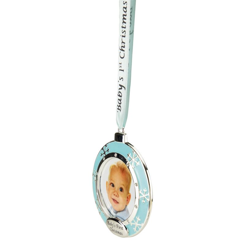 Northlight 3" Blue Silver-Plated Baby's First Christmas Ornament with European Crystals, 3 of 5