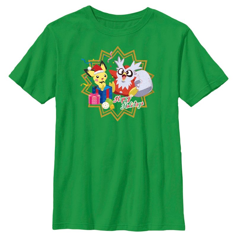 Boy's Pokemon Christmas Pikachu and Delibird Happy Holidays T-Shirt, 1 of 5