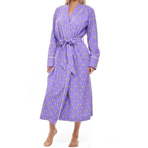 ADR Womens Soft Cotton Knit Jersey Lounge Robe with Pockets, Long Bathrobe - 1 of 4