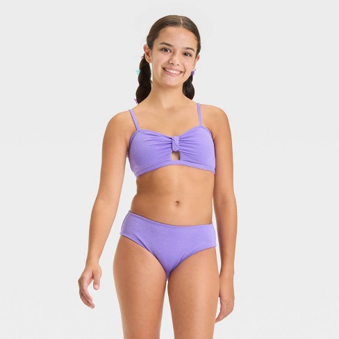 Girls Seaside Shine Solid Bikini Set art class Purple XS