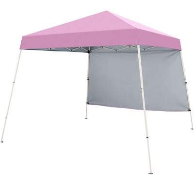 Costway 10 X 10FT Pop up Canopy Tent with 1 Sidewall, Portable Backpack, 4 Stakes Blue/White/Pinl/Gray