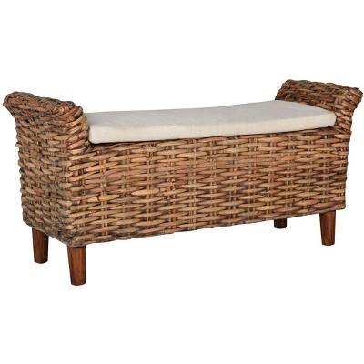Safavieh Mango Wood Woven Bench with White Cushion