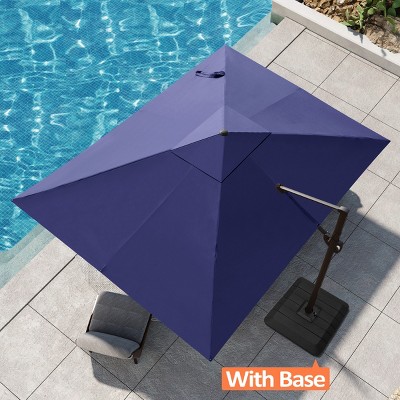 Pellebant 9x11.5FT Cantilever Umbrella Outdoor 360 Degree Rotation Offset Umbrella 6 Heights Adjustable with Base