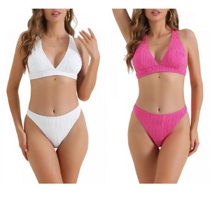 INSPIRE CHIC Women's V Neck Crisscross Back Drawstring Triangle Bottoms Swimwear Bathing Bikini Suits 2 Sets - 1 of 4