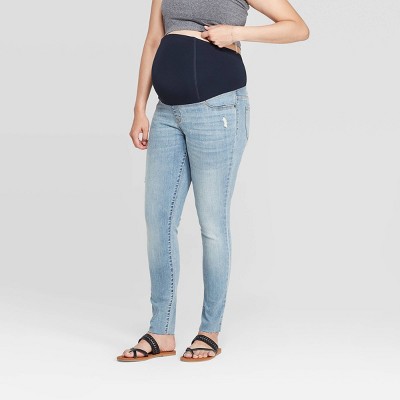 light wash raw hem jeans