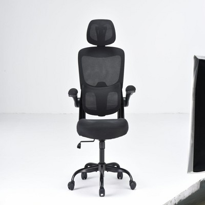 FURNIinspire Task and Office Chairs, Office Chair with Flip-Up Armrest, High Back  Computer Chair, Black, 16.14"*19.49"*47"