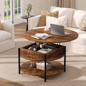 WOWLIVE 36"W Lift Top Coffee Table with Storage, Round Wood Cocktail Table for Living Room - 1 of 4