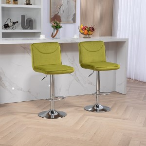 Modern Velvet Swivel Bar Stools With Backrest Footrest Set Of 2 Barstools Tall Chairs Counter Height Chairs green-silver legs - 1 of 4