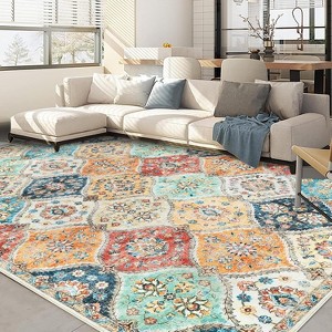 Machine Washable Moroccan Trellis Area Rug Vintage Medallion Distressed Rugs for Living Room - 1 of 4