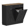 Tilt Out Trash Cabinet, Kitchen Cabinet with Double Hidden Trash Can and 2 Drawers, Wood Laundry Hamper Cabinet for Pantry, Kitchen - 4 of 4