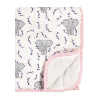 Touched by Nature Baby Girl Organic Cotton Muslin Tranquility Blanket, Pink Elephant, One Size