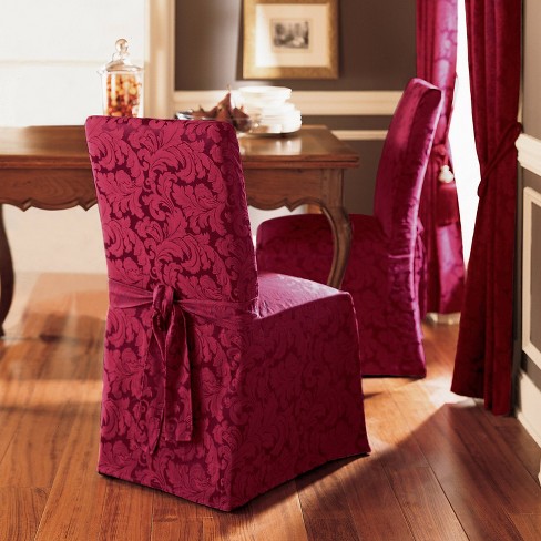 Scroll Long Chair Slipcover Burgundy Sure Fit Elegant Polyester Dining Room Decor Machine Washable Target