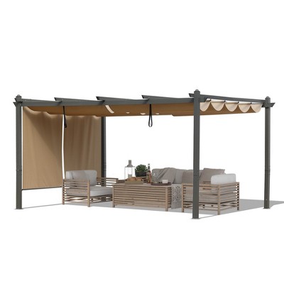Brown Aluminum Outdoor Pergola with Adjustable Canopy