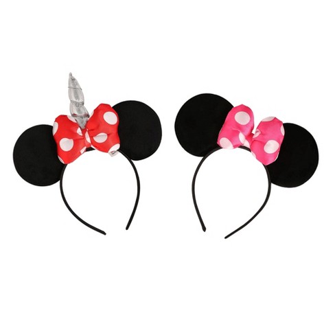 24 pc Minnie Mouse Ears Headbands Black Pink Polka Dot Bow Mickey
