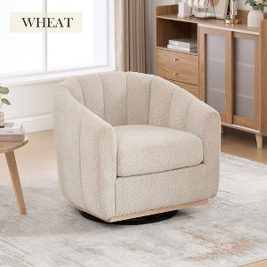 Mlmh & Kngwa 32.3"W Modern Swivel Upholstered Barrel Chair, 360° Swivel Tufted Accent Chair with Metal Base - 1 of 4