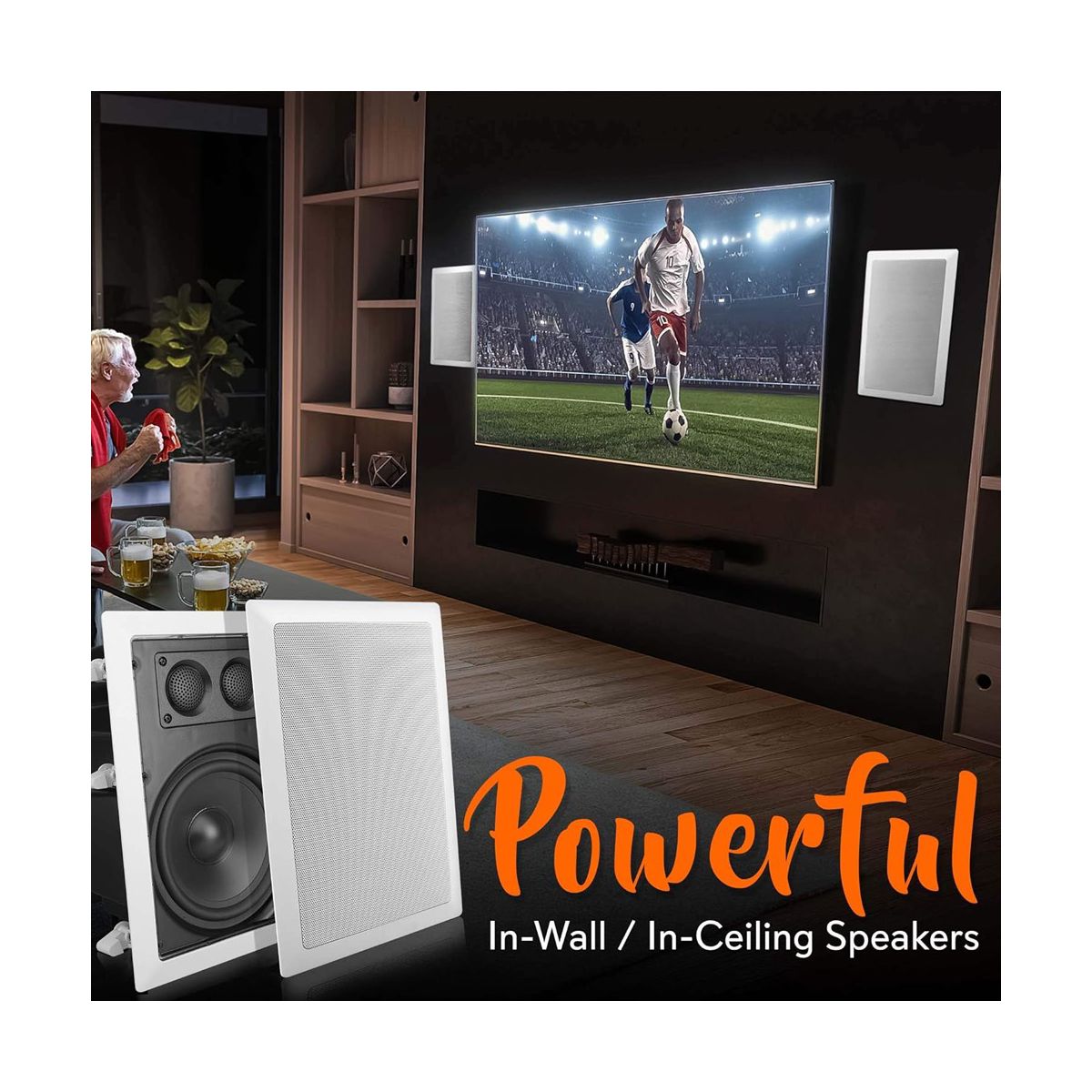 Pyle In-Wall Dual 6.5'' Speakers for Home Theater with Enclosed Design, White Finish, Easy Installation - thumbnail 3