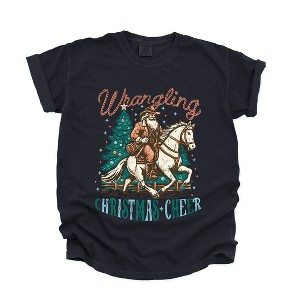 Simply Sage Market Women's Wrangling Christmas Cheer Short Sleeve Garment Dyed Tee - 1 of 4