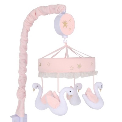 Lambs & Ivy Signature Swan Princess Pink/White Musical Baby Crib Mobile