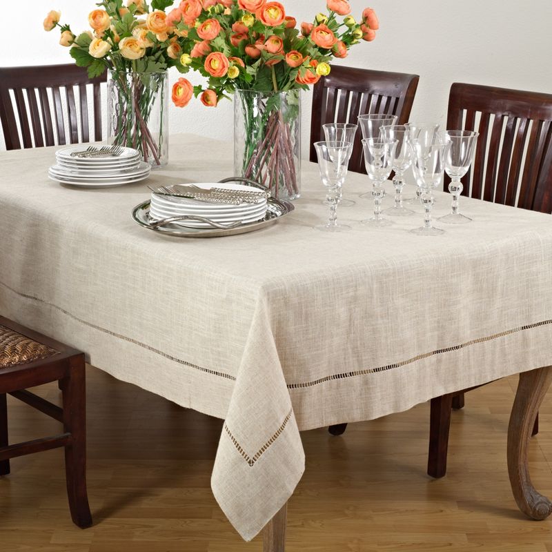 Saro Lifestyle Natural Toscana Tablecloth With Hemstitched Border, 3 of 5