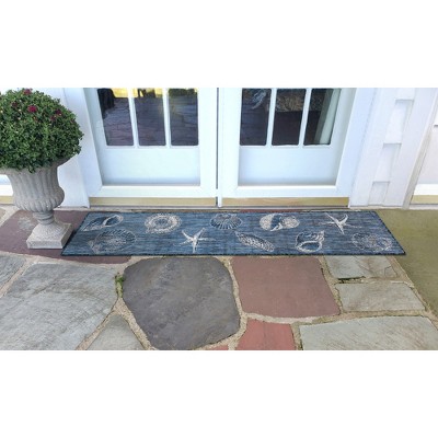 Navy and White Flat Woven Synthetic Coastal Runner Rug