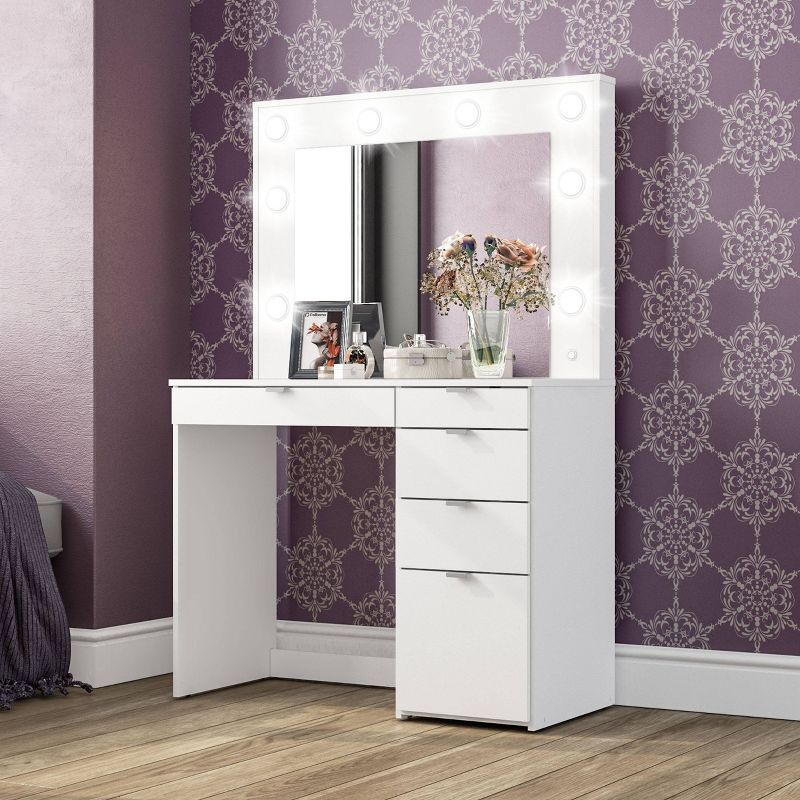 Harper Vanity Table with Lighted Mirror White - Polifurniture, 3 of 13