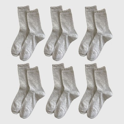 Alilang Women's Bow-Patterned Ruffle-Cuff Ankle Socks 6pk - Gray