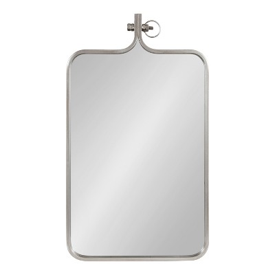 Distressed Silver Rectangular Wall Mirror with Ornamental Crown