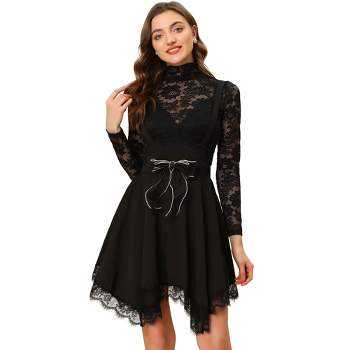 Allegra K Women's Halloween Gothic Skirt Flare Asymmetrical Hem Tulle Steampunk Overall Skirts